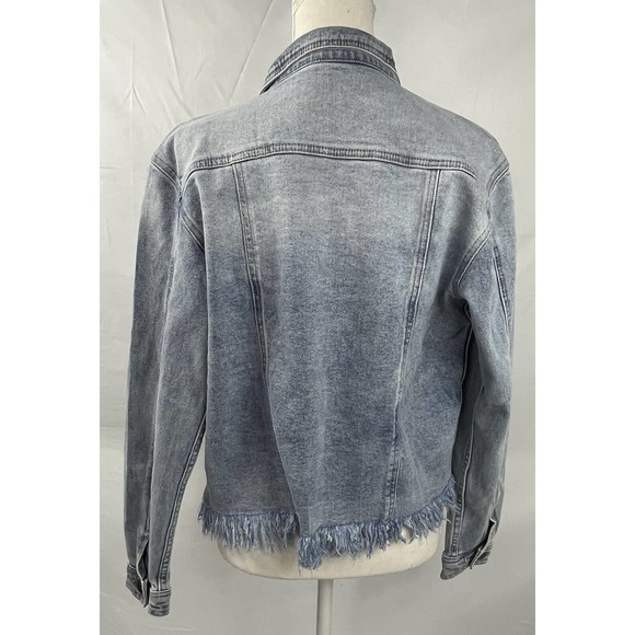 Women's Jean Jacket Long Sleeve Fitted Distressed Fray Hem Size M - Picture 2 of 7